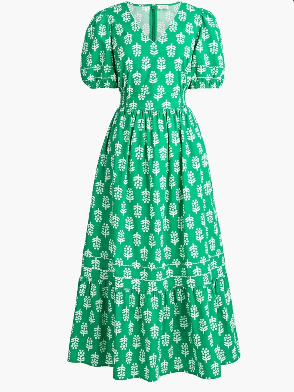 J crew Block-print puff-sleeve midi dress